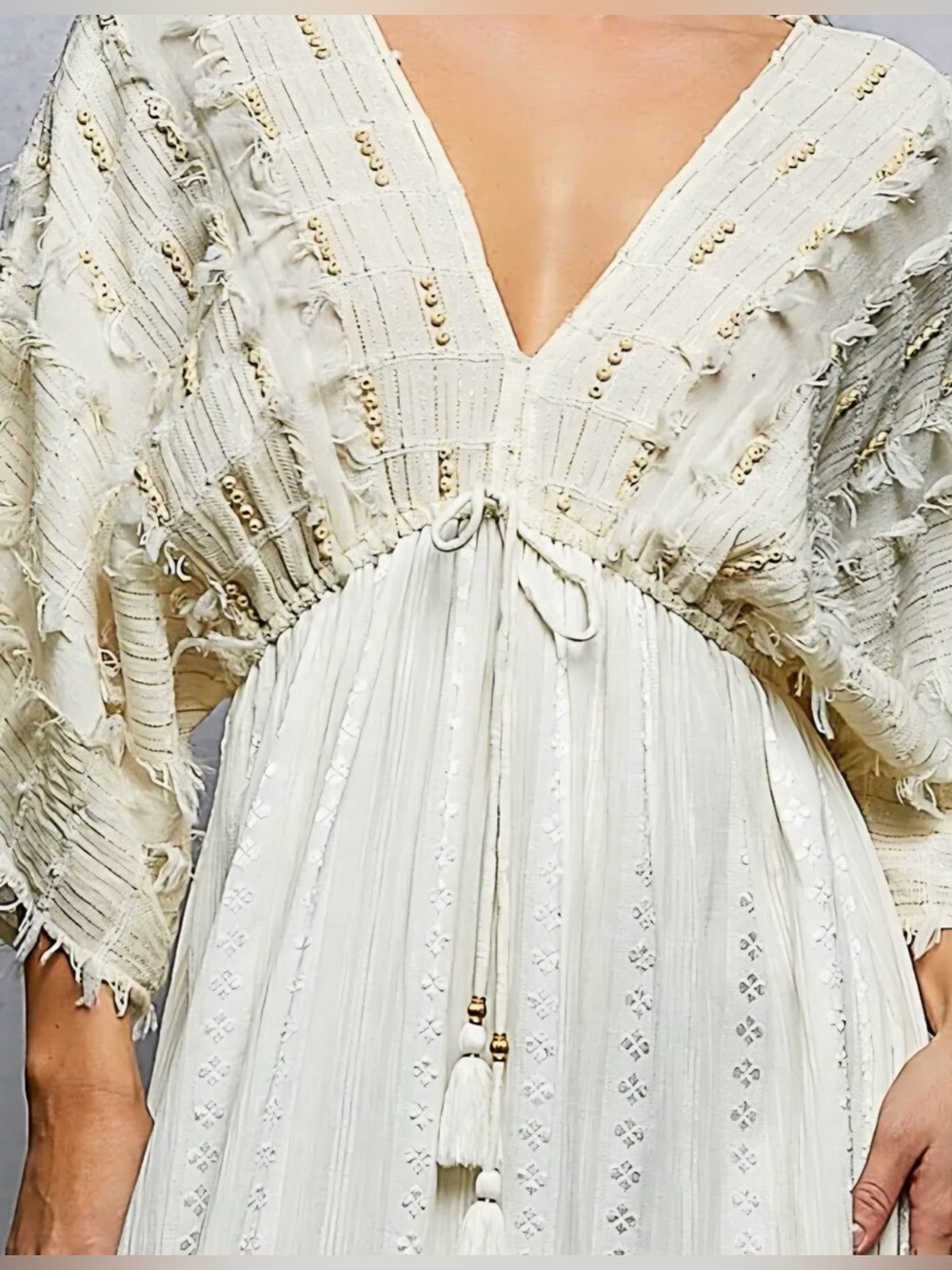 H058 New POL L ptp 17-20 Ivory Boho Maxi Dress with Tassel Tie Beautiful - Picture 4 of 16